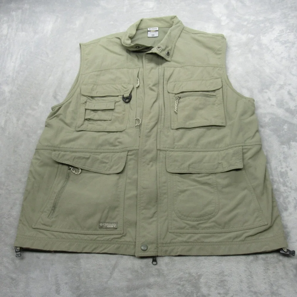 Columbia GRT Vest Mens XL Beige Pockets Fishing Hiking Utility Gorpcore‎ Outdoor